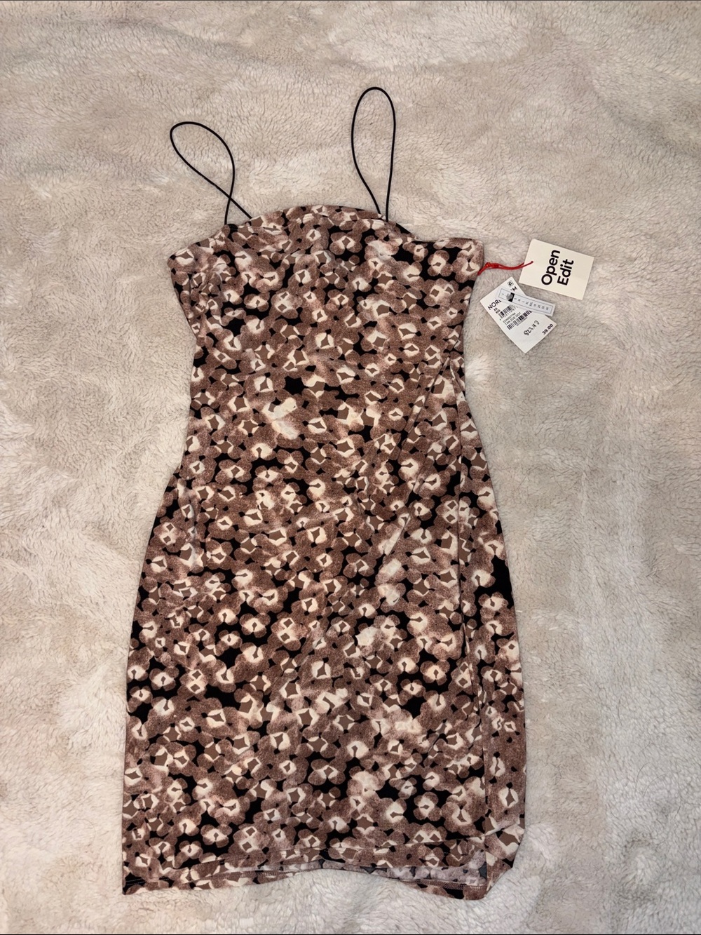 Brown Floral Spaghetti-Strap Mini Dress by Open Edit
